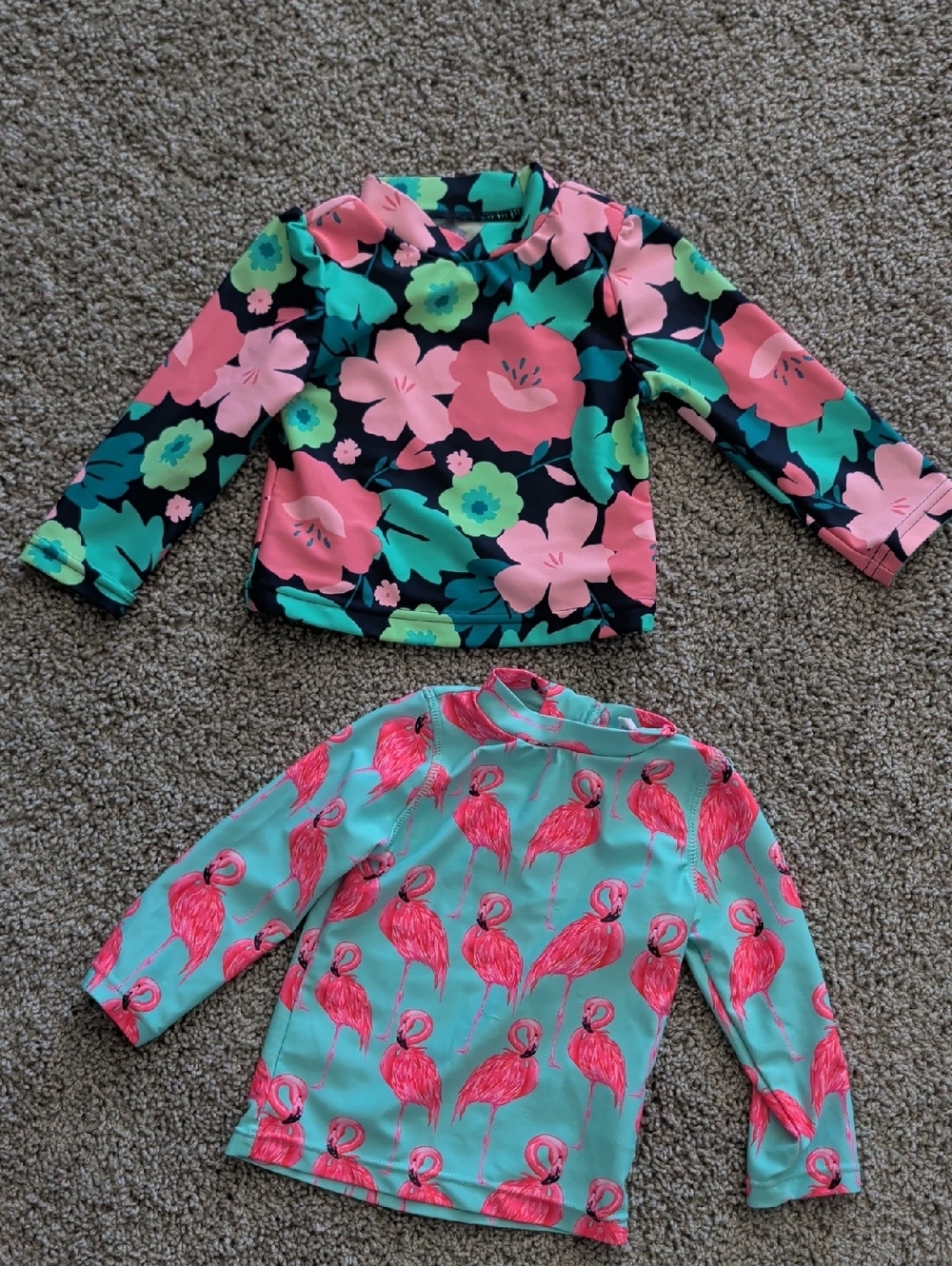 Girls Floral & Flamingo Swim Shirts - Pink, Teal, Green Size 6-12 Months